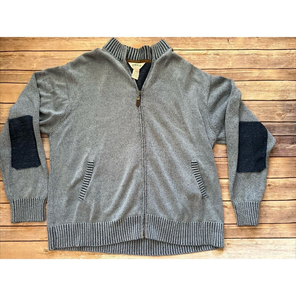 Mens Orvis Sweater Cotton Linen Full Zip Turtle Neck Long Sleeve Blue 2XL
